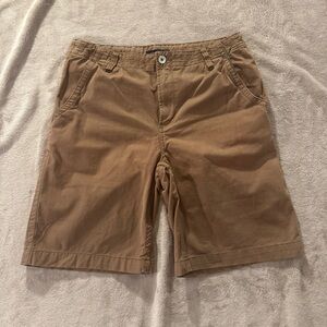Vintage Y2K Tommy Hilfiger Light Brown Mens Shorts Button Flap Pockets Flag Logo